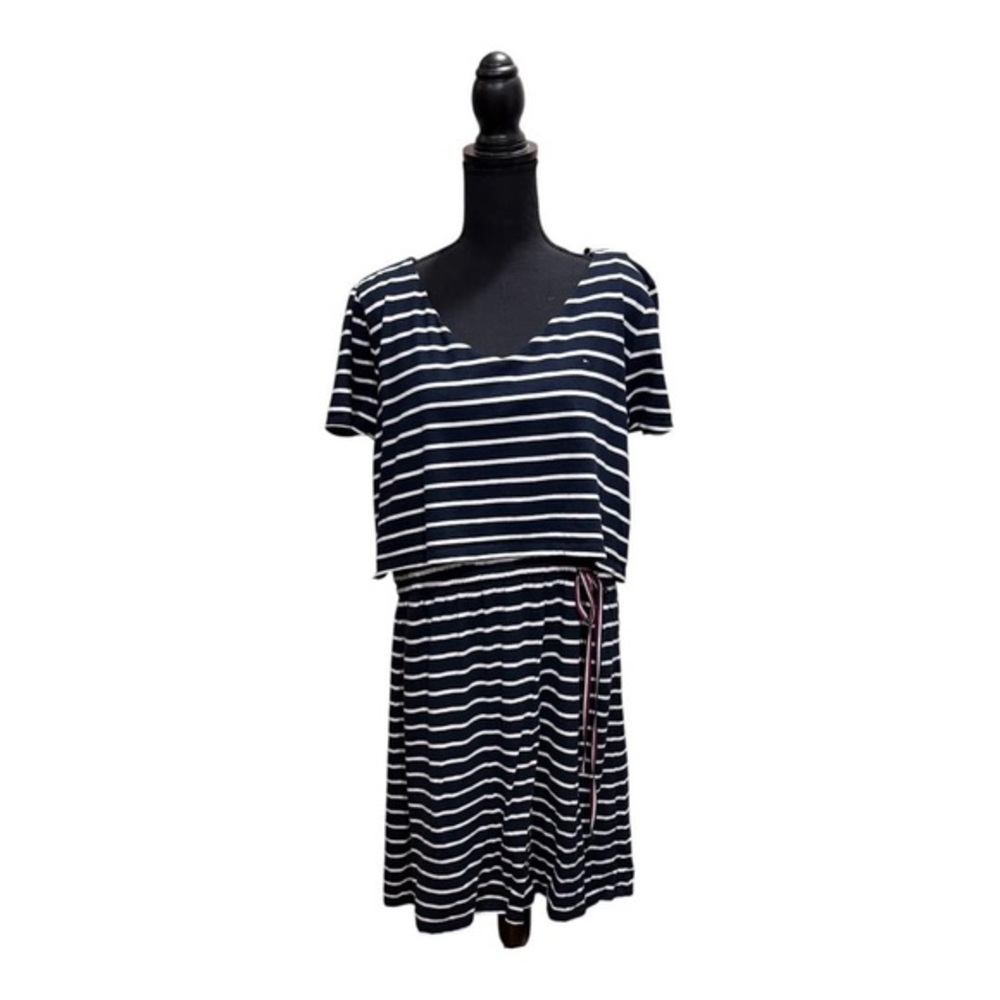 Tommy Hilfiger Dress Womens XL Navy White Striped Short Sleeve Casual Summer